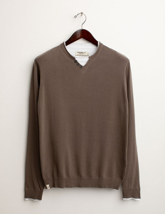Crew-neck sweater with jersey details man taupe fm25s14mg cc-a0114 Crew-neck sweater with jersey details