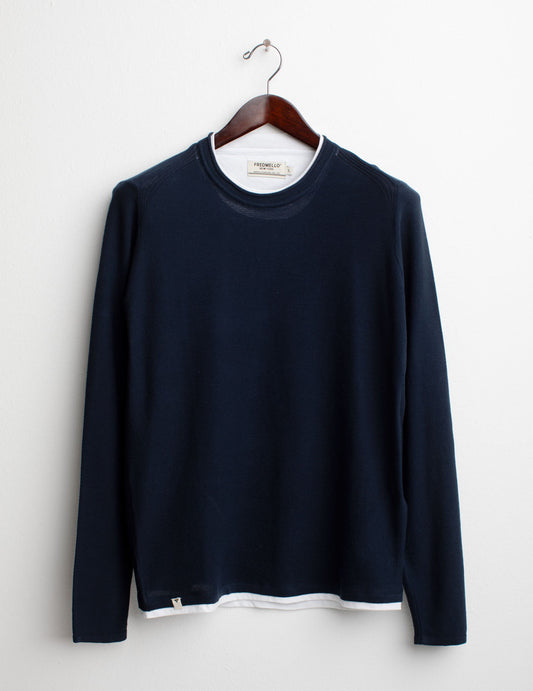 Maglia Girocollo a Maniche Lunghe uomo blue fm25s12mg cc-a0601 Maglia Girocollo a Maniche Lunghe