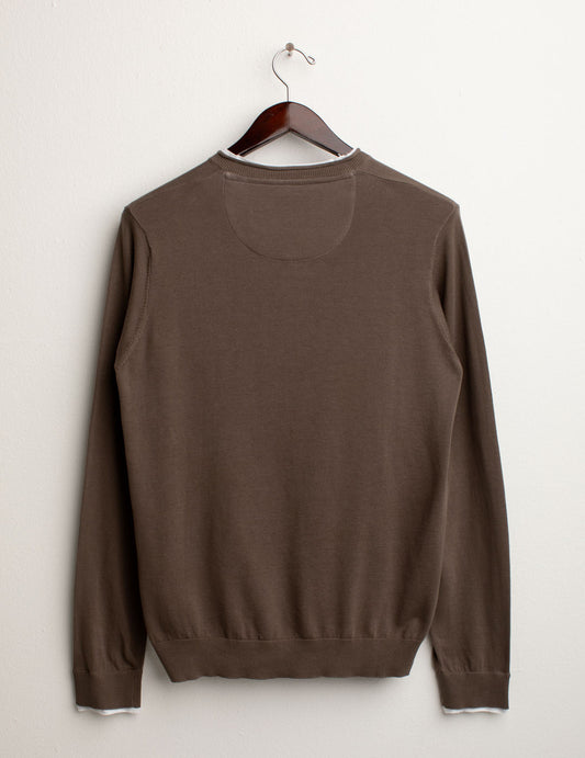 ALT03Crew-neck sweater with jersey details man taupe fm25s14mg cc-a0114 Crew-neck sweater with jersey details