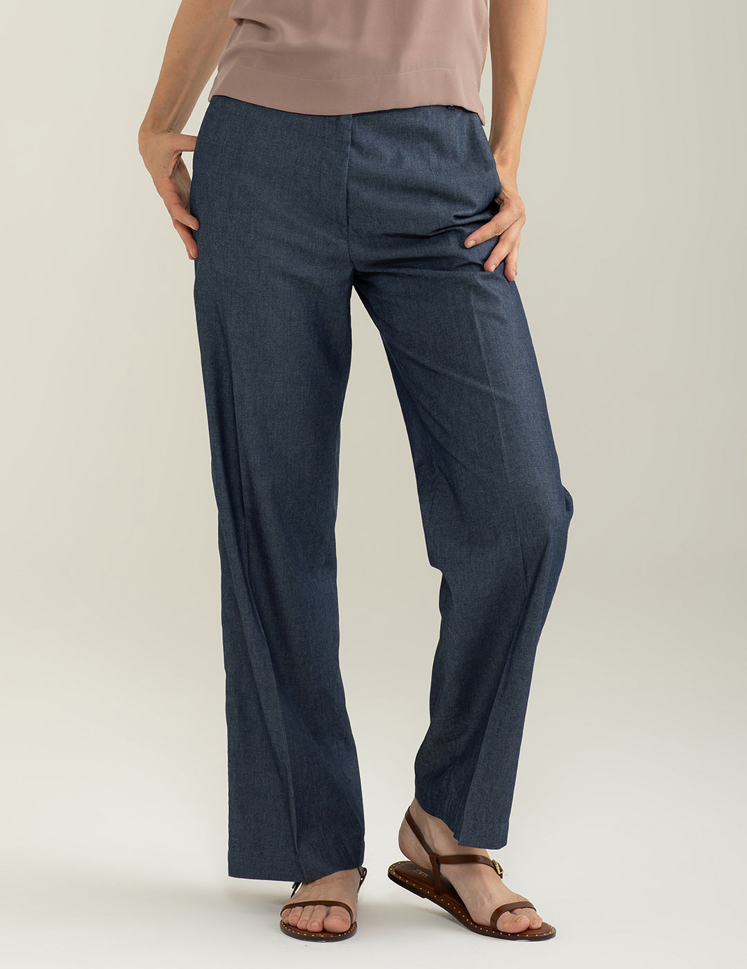 Pantalone a Palazzo in Chambray donna indigo fw25s15pu cc-a0608 Pantalone a Palazzo in Chambray