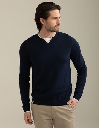 Crew-neck sweater with jersey details