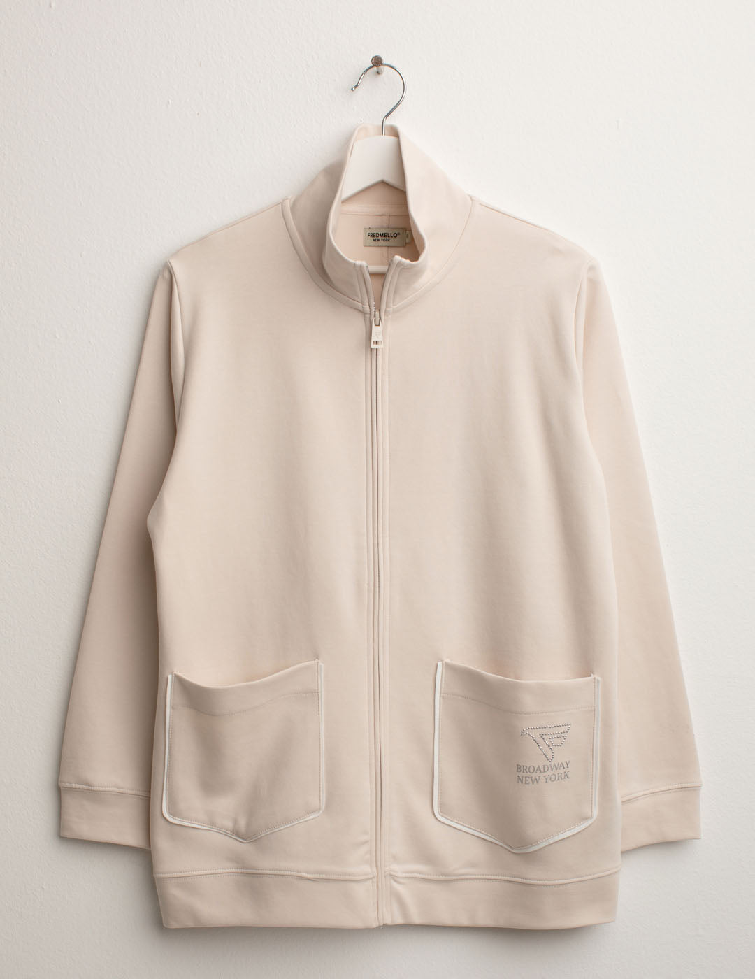 Felpa Full Zip Collo a Listino in Interlock donna champagne fw25s20fz cc-a0102 Felpa Full Zip Collo a Listino in Interlock