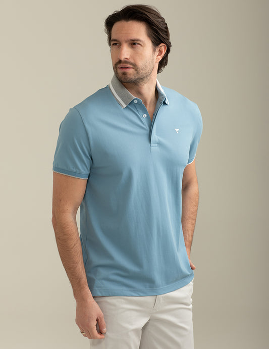 Short Sleeve Piquet Stretch Polo Shirt man light blue fm25s14qu cc-a1001 Short Sleeve Piquet Stretch Polo Shirt