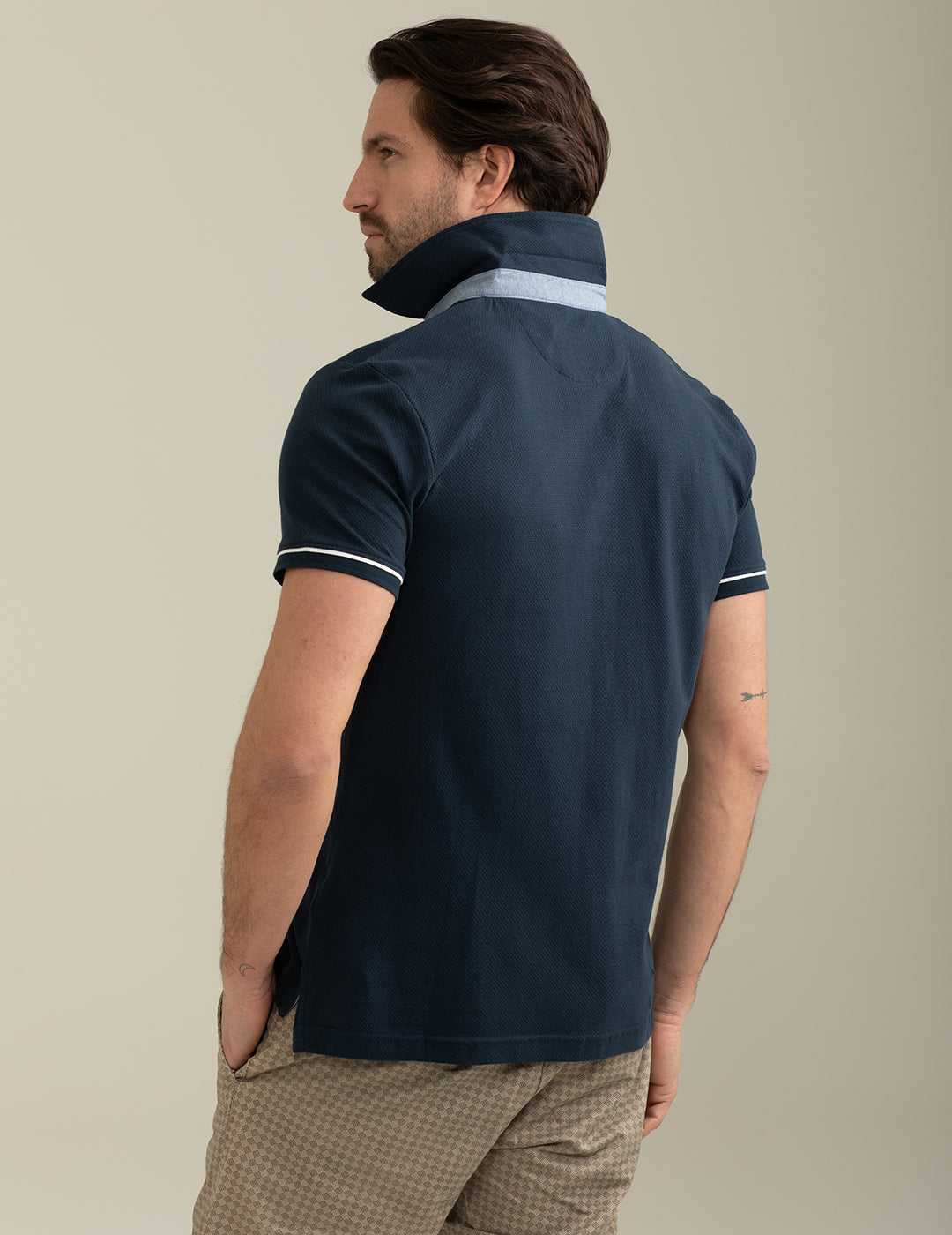 Textured Short Sleeve Polo man blue fm25s24qc cc-a0601 Textured Short Sleeve Polo