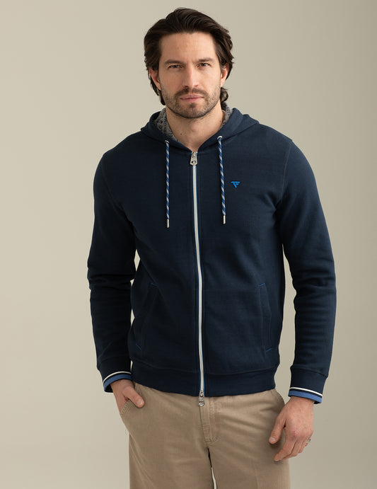 Full Zip Piquet Sweatshirt with Hoodie man blue fm25s16fz cc-a0601 Full Zip Piquet Sweatshirt with Hoodie