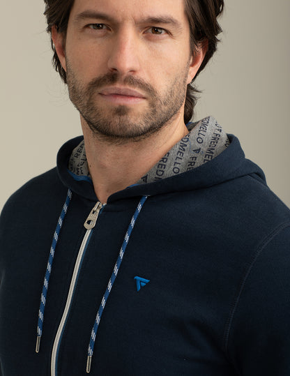 Felpa Full Zip in Piquet con Cappuccio