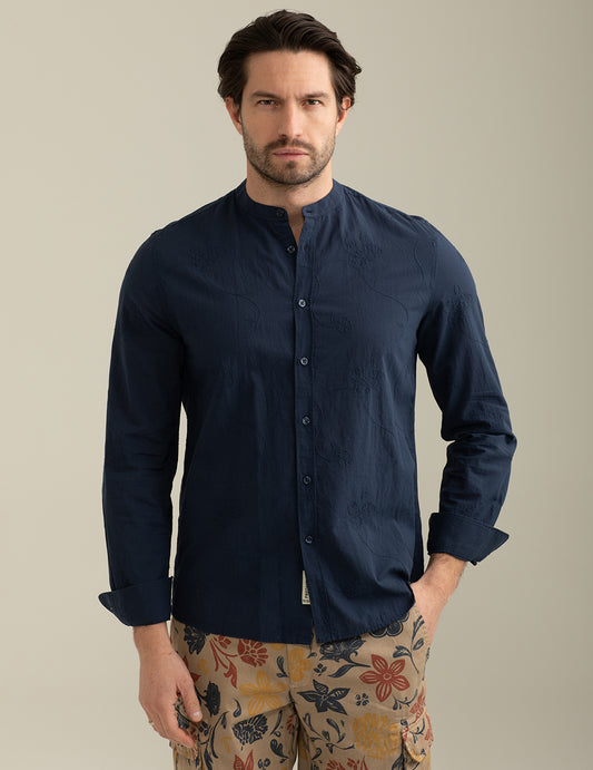Embroidered Muslin Korean Shirt man blue fm25s17cu cc-a0601 Embroidered Muslin Korean Shirt