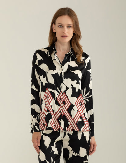 Camicia Manica Lunga in Raso di Viscosa Stretch
