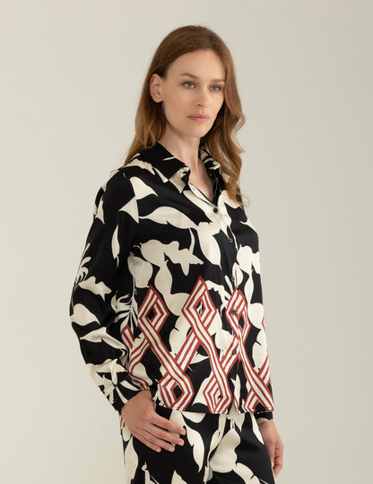 Camicia Manica Lunga in Raso di Viscosa Stretch