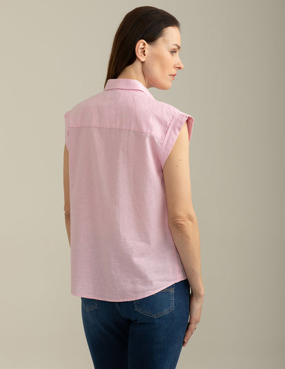 Camicia Manica Corta Risvoltata in Misto Lino