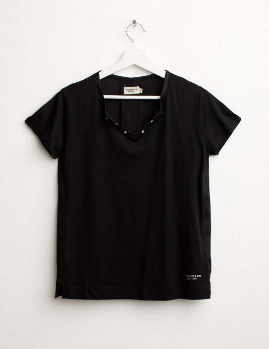 T-shirt Scollo V a Manica Corta donna black fw25s32tv cc-a0951 T-shirt Scollo V a Manica Corta