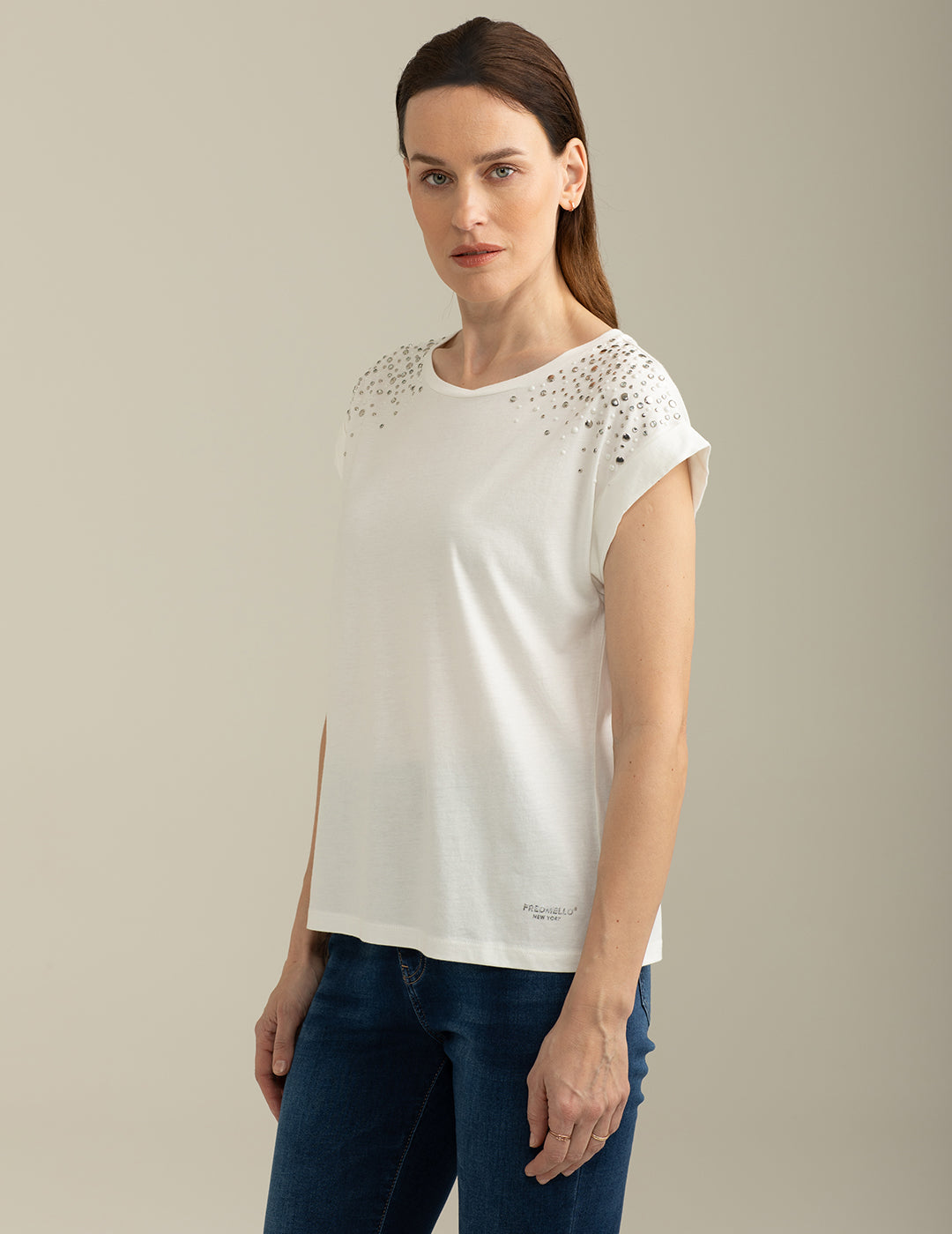 T-shirt Girocollo Ampio a Manica Corta donna off white fw25s30tg cc-a0002 T-shirt Girocollo Ampio a Manica Corta
