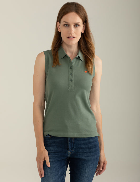 Polo Smanicata in Piquet Stretch donna sage fw25s02qu cc-a0811 Polo Smanicata in Piquet Stretch