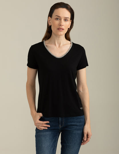 T-shirt Scollo V a Manica Corta