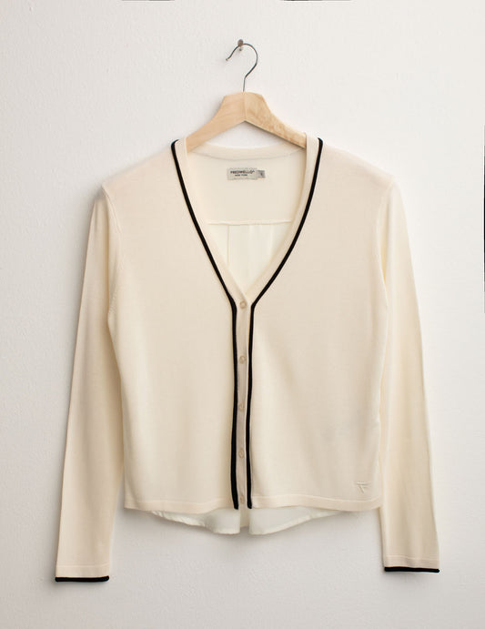 Cardigan Scollo V a Manica Lunga donna champagne fw25s24mk cc-a0102 Cardigan Scollo V a Manica Lunga