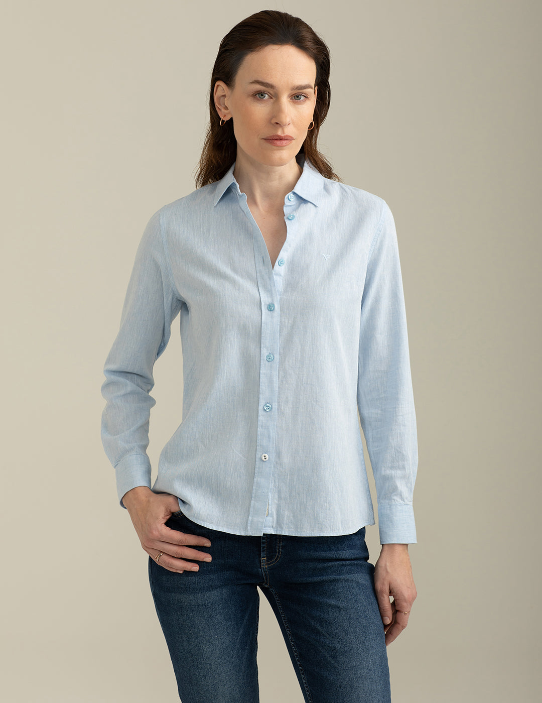 Camicia Manica Lunga in Misto Lino donna light blue fw25s01cu cc-a1001 Camicia Manica Lunga in Misto Lino