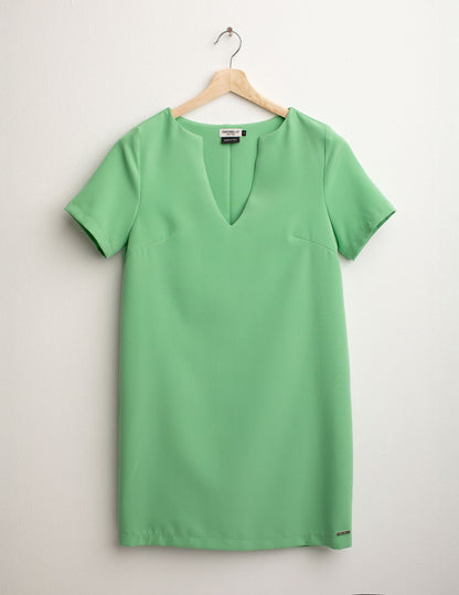 Abito Scollo V in Tessuto Bi-Stretch
