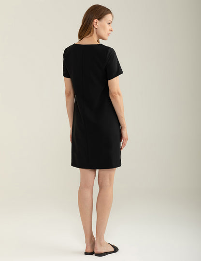 Abito Scollo V in Tessuto Bi-Stretch