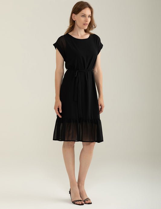 ALT03Abito Girocollo Manica Corta in Georgette donna black fw25s37au cc-a0951 Abito Girocollo Manica Corta in Georgette