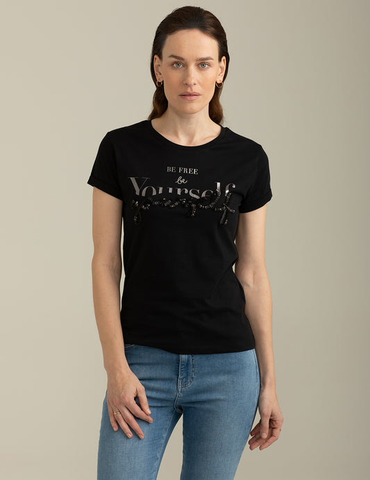 T-shirt Girocollo a Manica Corta donna black fw25s04tg cc-a0951 T-shirt Girocollo a Manica Corta