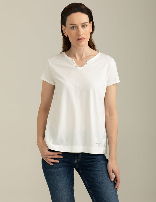 T-shirt Scollo V a Manica Corta donna off white fw25s32tv cc-a0002 T-shirt Scollo V a Manica Corta