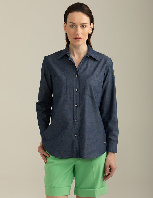 Long Sleeve Chambray Shirt woman indigo fw25s40cu cc-a0608 Long Sleeve Chambray Shirt