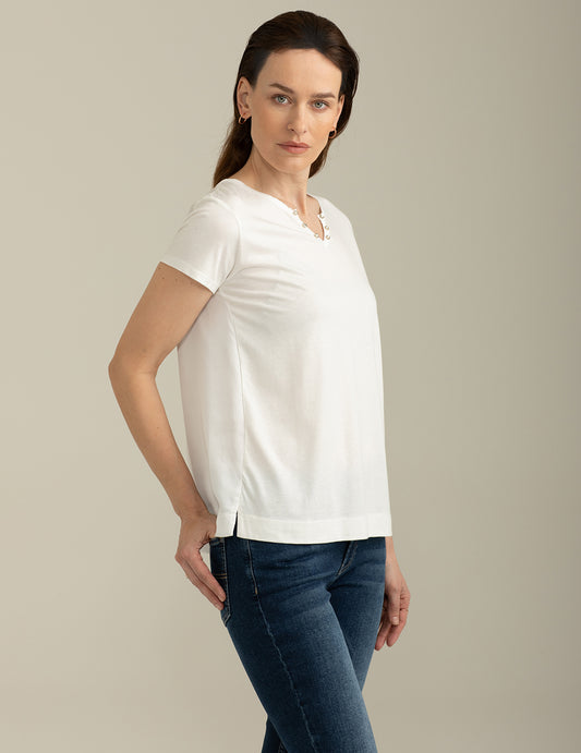 ALT03T-shirt Scollo V a Manica Corta donna off white fw25s32tv cc-a0002 T-shirt Scollo V a Manica Corta