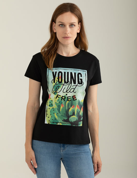 T-shirt Girocollo a Manica Corta donna black fw25s26tg cc-a0951 T-shirt Girocollo a Manica Corta