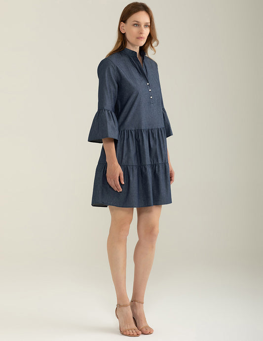 ALT03Abito Girocollo Manica 3/4 in Chambray donna indigo fw25s30au cc-a0608 Abito Girocollo Manica 3/4 in Chambray