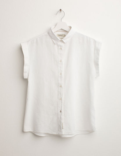 Camicia Manica Corta Risvoltata in Misto Lino