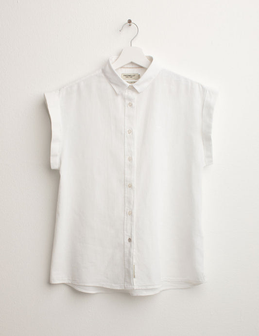 Linen Blend Turn-Up Short Sleeve Shirt woman white fw25s02cu cc-a0001 Linen Blend Turn-Up Short Sleeve Shirt