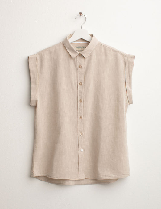 Linen Blend Turn-Up Short Sleeve Shirt woman desert fw25s02cu cc-a0105 Linen Blend Turn-Up Short Sleeve Shirt
