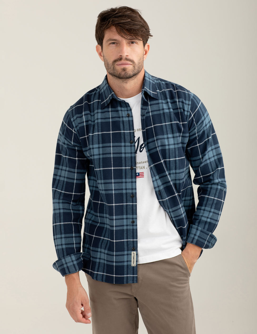 Camicia in vaiella check tintofilo uomo blue fm25w01ct cc-a0601 Camicia in vaiella check tintofilo