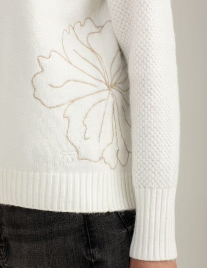 Maglia girocollo floreale ricamata con filo lurex