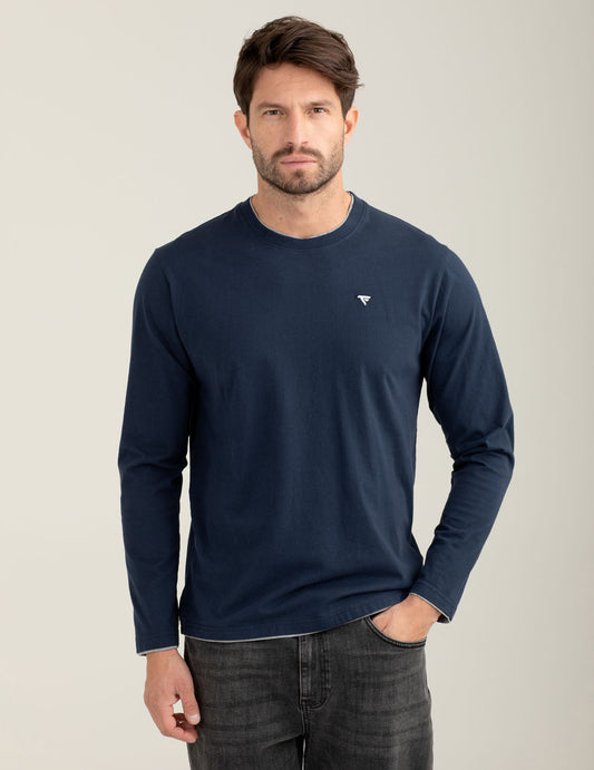 T-shirt manica lunga con dettagli in contrasto uomo blue fm25w02tg cc-a0601