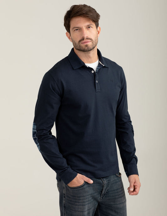 Polo manica lunga con dettagli check uomo blue fm25w02qu cc-a0601