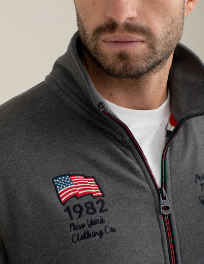 Full-zip sweatshirt with American Flag details