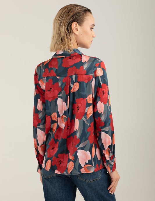 Printed stretch satin shirt - back - 002