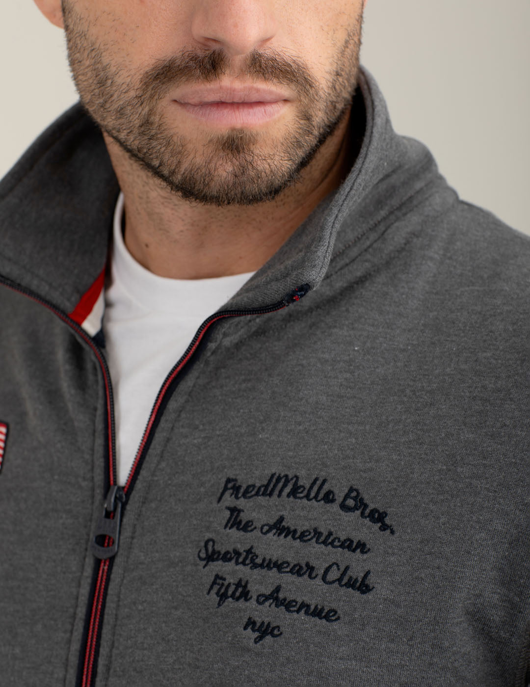 Felpa full zip con dettagli American Flag uomo antracite melange fm25w20fz cc-a0953 Felpa full zip con dettagli American Flag