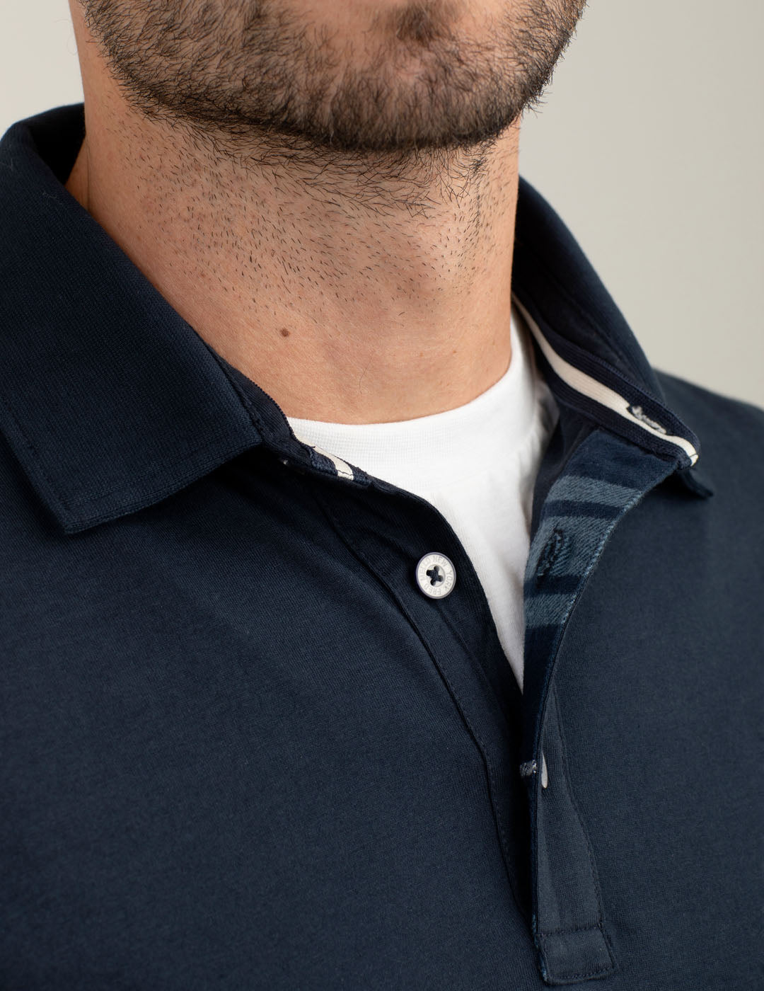 Polo manica lunga con dettagli check uomo blue fm25w02qu cc-a0601 Polo manica lunga con dettagli check