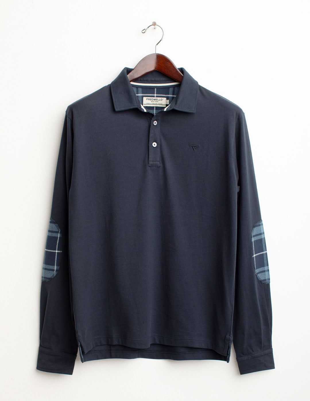 Polo manica lunga con dettagli check uomo blue fm25w02qu cc-a0601 Polo manica lunga con dettagli check