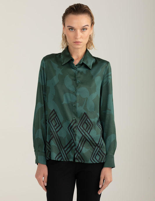 Printed stretch satin shirt woman green fw25w10cs cc-a0801
