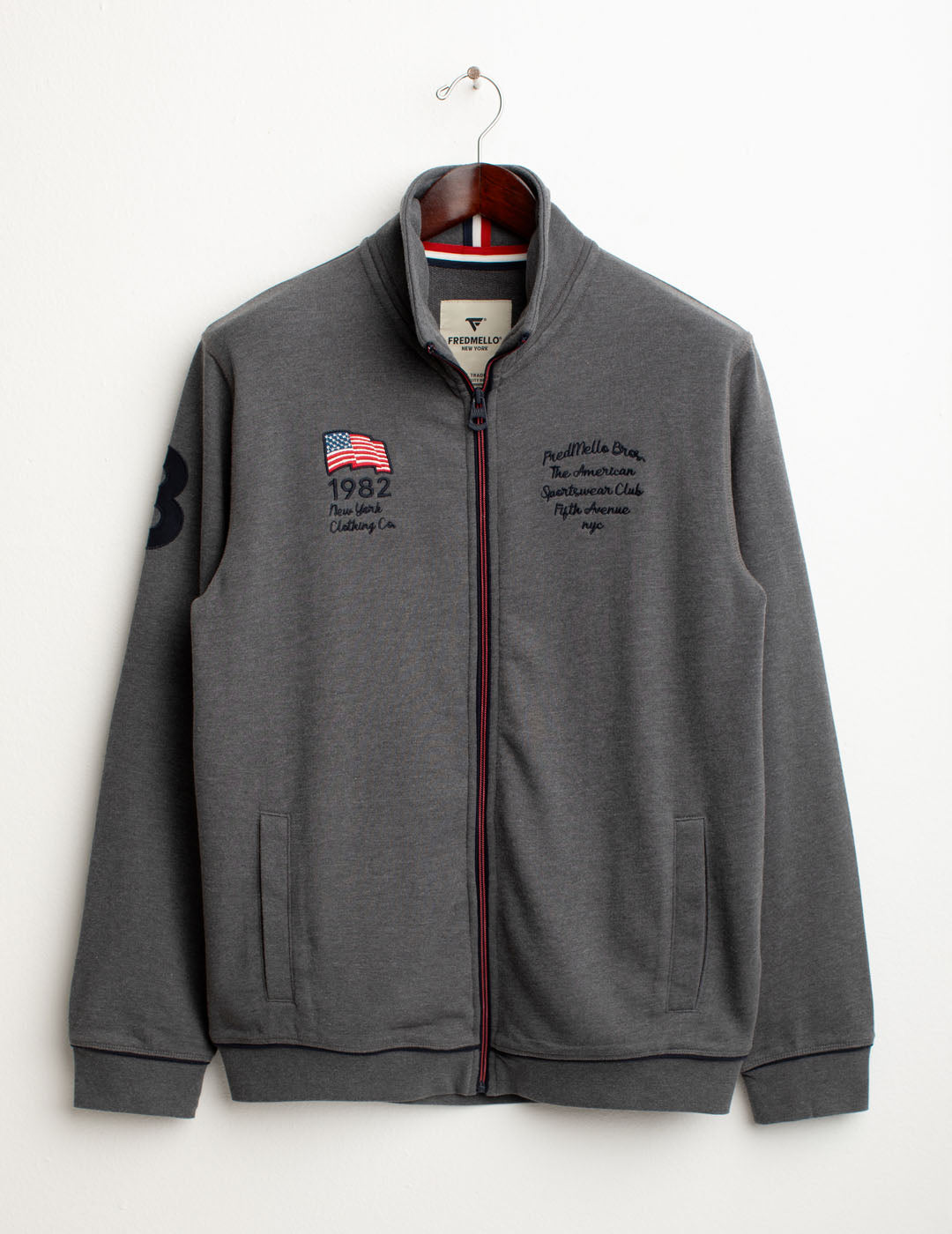 Felpa full zip con dettagli American Flag uomo antracite melange fm25w20fz cc-a0953 Felpa full zip con dettagli American Flag