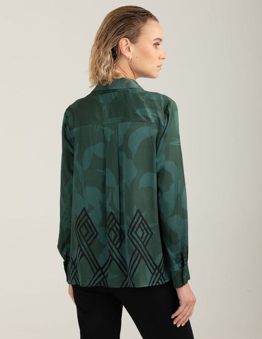 Printed stretch satin shirt - back - 002