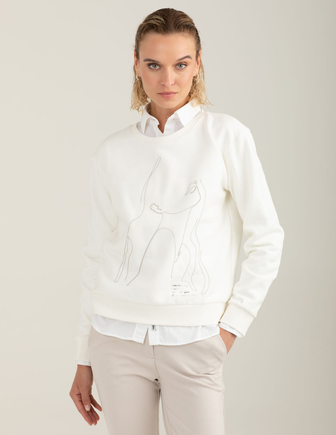 Crew-neck sweatshirt with micro chain detail off white Woman