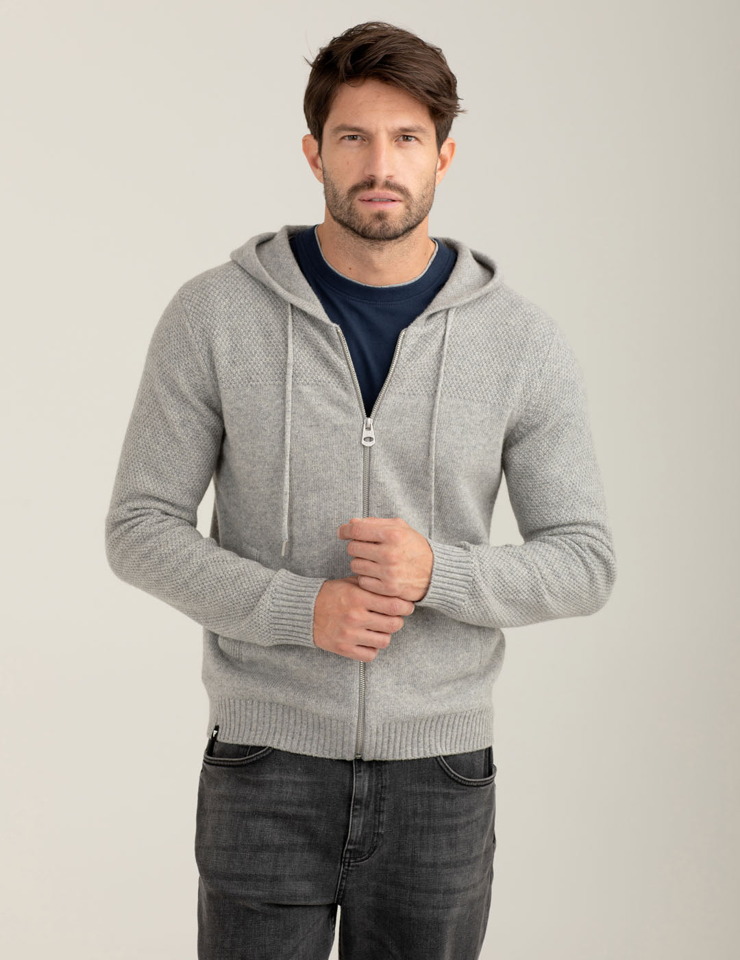 Maglia full zip in lambswool uomo gray melange fm25w25mc cc-a0901 Maglia full zip in lambswool
