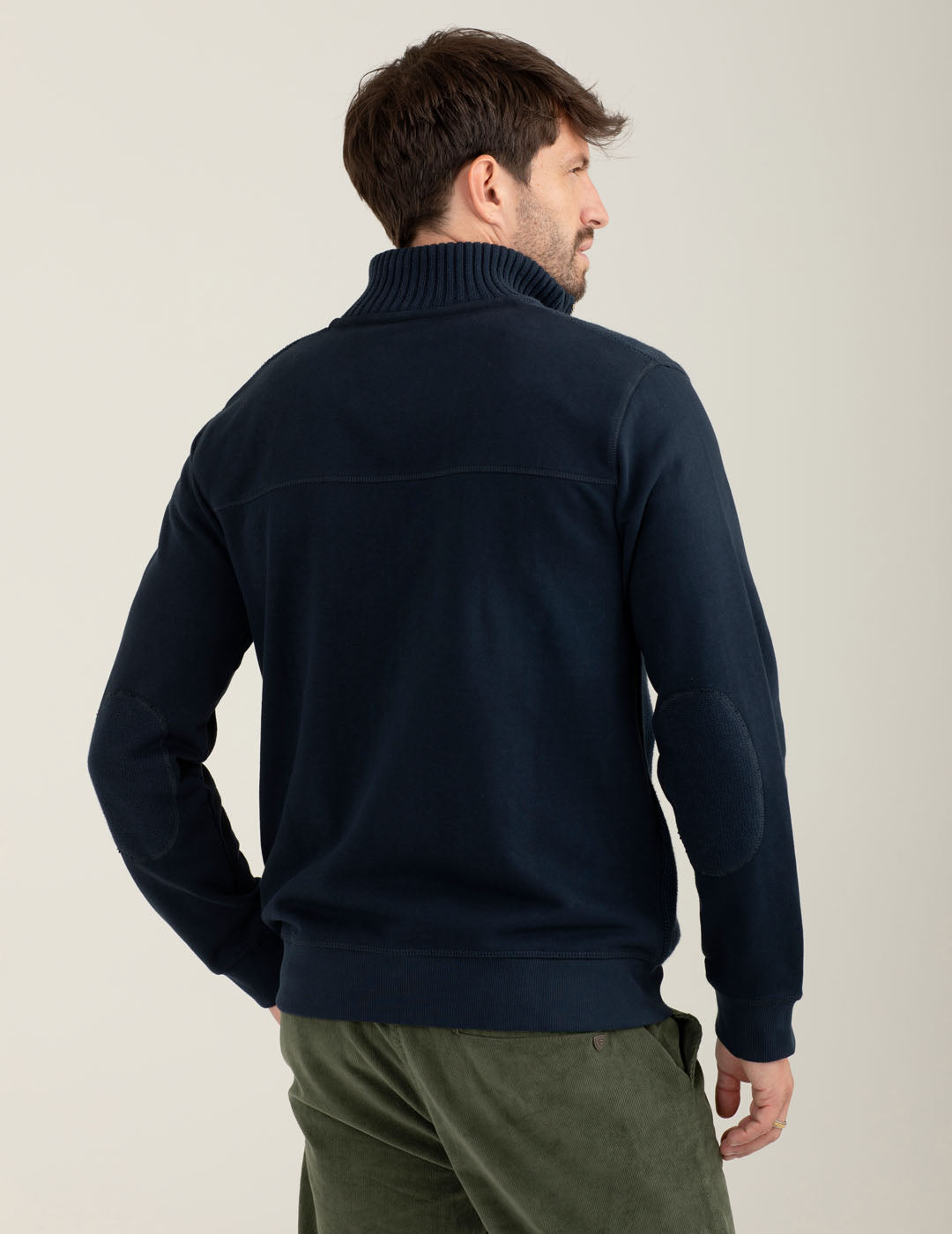 Felpa full zip con collo in piedi e dettagli in maglia uomo blue fm25w05fz cc-a0601 Felpa full zip con collo in piedi e dettagli in maglia