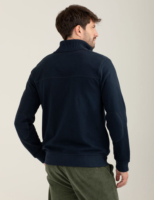 Felpa full zip con collo in piedi e dettagli in maglia - back - 002