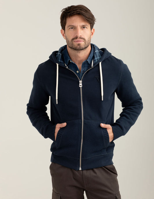 Felpa full zip con cappuccio e dettagli in maglia uomo blue fm25w04fz cc-a0601