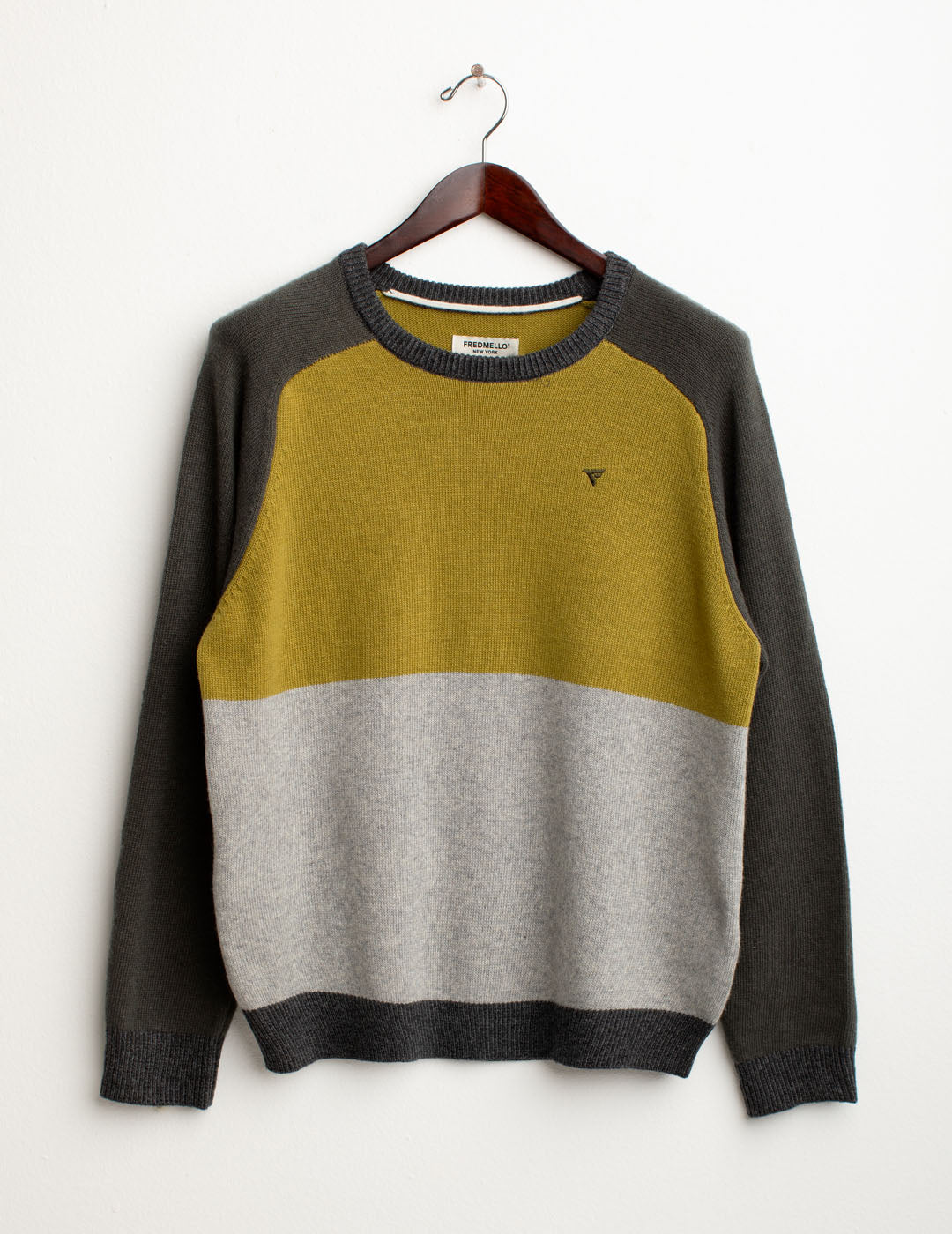 Maglia color block in lambswool uomo golden olive fm25w27mg cc-a0820 Maglia color block in lambswool